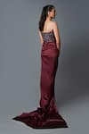 Shop_Amit Aggarwal_Maroon Satin One Shoulder Gown_at_Aza_Fashions