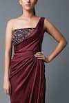 Amit Aggarwal_Maroon Satin One Shoulder Gown_Online_at_Aza_Fashions