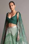 Buy_Amit Aggarwal_Green Tulle Metallic Draped Blouse And Lehenga Set_Online_at_Aza_Fashions