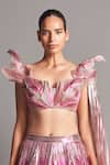 Buy Amit Aggarwal Pink Tulle V Neck Metallic 3d Draped Blouse And Lehenga Set Online at Aza Fashions Buy_Amit Aggarwal_Pink Tulle V Neck Metallic 3d Draped Blouse And Lehenga Set _Online_at_Aza_Fashions