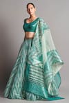 Amit Aggarwal Green Silk Organza, Polymer Round Metallic Chevron Bridal Lehenga Set Online at Aza Fashions Amit Aggarwal_Green Silk Organza, Polymer Round Metallic Chevron Bridal Lehenga Set _Online_at_Aza_Fashions