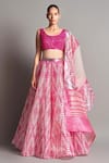 Amit Aggarwal Pink Silk Organza, Polymer Round Metallic Chevron Bridal Lehenga Set Online at Aza Fashions Amit Aggarwal_Pink Silk Organza, Polymer Round Metallic Chevron Bridal Lehenga Set _Online_at_Aza_Fashions
