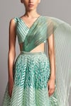 Buy_Amit Aggarwal_Green Tulle V Neck Metallic Lehenga Set_Online_at_Aza_Fashions