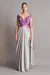 Amit Aggarwal_Grey Metallic 3d Pre-stitched Saree Gown_Online_at_Aza_Fashions