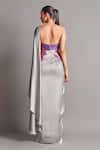 Shop_Amit Aggarwal_Grey Chiffon V Neck Metallic 3d Pre-stitched Saree Gown _at_Aza_Fashions
