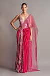 Buy_Amit Aggarwal_Pink Chiffon V Neck Metallic Pre-stitched Saree Gown  _at_Aza_Fashions