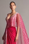 Buy_Amit Aggarwal_Pink Chiffon V Neck Metallic Pre-stitched Saree Gown  _Online_at_Aza_Fashions