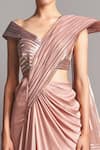 Buy_Amit Aggarwal_Pink Chiffon V Neck Pre-stitched Saree With Blouse  _Online_at_Aza_Fashions