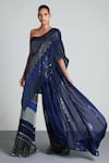 Buy_Amit Aggarwal_Blue Chiffon Embroidery One Shoulder Cape And Sharara Set For Women_at_Aza_Fashions