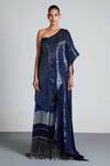 Amit Aggarwal_Blue Chiffon Embroidery One Shoulder Cape And Sharara Set For Women_Online_at_Aza_Fashions
