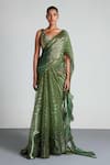 Amit Aggarwal_Green Georgette Metallic Pre-draped Saree With Blouse_Online_at_Aza_Fashions