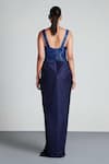 Shop_Amit Aggarwal_Blue Organza, Jersey V Neck Draped Peplum Gown _at_Aza_Fashions