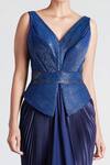 Buy_Amit Aggarwal_Blue Organza, Jersey V Neck Draped Peplum Gown _Online_at_Aza_Fashions