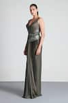 Amit Aggarwal_Green Organza, Jersey V Neck Draped Peplum Gown _Online_at_Aza_Fashions