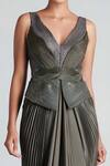 Buy_Amit Aggarwal_Green Organza, Jersey V Neck Draped Peplum Gown _Online_at_Aza_Fashions