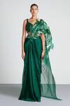 Amit Aggarwal_Green Chiffon Metallic Pre-draped Saree With Blouse_Online_at_Aza_Fashions