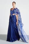 Buy_Amit Aggarwal_Blue Chiffon Embroidery Metallic Pre-draped Saree With Blouse  _at_Aza_Fashions