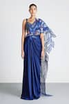 Amit Aggarwal_Blue Chiffon Embroidery Metallic Pre-draped Saree With Blouse  _Online_at_Aza_Fashions