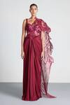 Amit Aggarwal_Pink Chiffon Embroidery Metallic Pre-draped Saree With Blouse  _Online_at_Aza_Fashions