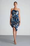 Buy_Amit Aggarwal_Blue Tulle Bandeau Hand Painted Dress _Online_at_Aza_Fashions