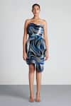 Amit Aggarwal_Blue Tulle Bandeau Hand Painted Dress _Online_at_Aza_Fashions