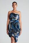 Buy_Amit Aggarwal_Blue Tulle Bandeau Hand Painted Dress _at_Aza_Fashions