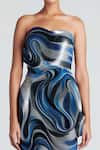 Shop_Amit Aggarwal_Blue Tulle Bandeau Hand Painted Dress _Online_at_Aza_Fashions