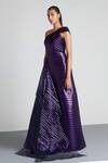 Amit Aggarwal_Purple Mesh Metallic One Shoulder Saree Gown_Online_at_Aza_Fashions