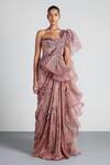 Amit Aggarwal_Pink Chiffon Embellished Draped Saree Gown_Online_at_Aza_Fashions