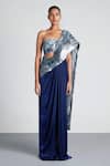 Buy_Amit Aggarwal_Blue Tulle, Chiffon Bandeau Structured Pre-draped Saree With Bustier _at_Aza_Fashions