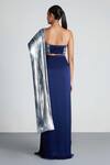 Shop_Amit Aggarwal_Blue Tulle, Chiffon Bandeau Structured Pre-draped Saree With Bustier _at_Aza_Fashions