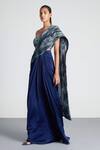 Amit Aggarwal_Blue Tulle, Chiffon Bandeau Structured Pre-draped Saree With Bustier _Online_at_Aza_Fashions