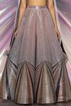 Amit Aggarwal_Grey Chiffon, Striped Fabric Plunge V Neck Metallic Lehenga Set _at_Aza_Fashions