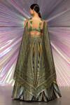 Shop_Amit Aggarwal_Green Striped Fabric Plunge V Neck Metallic Lehenga Set _at_Aza_Fashions