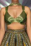 Buy_Amit Aggarwal_Green Striped Fabric Plunge V Neck Metallic Lehenga Set _Online_at_Aza_Fashions