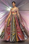 Buy_Amit Aggarwal_Multi Color Striped Fabric Metallic Lehenga And Draped Blouse Set  _at_Aza_Fashions