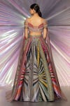 Amit Aggarwal_Multi Color Striped Fabric Metallic Lehenga And Draped Blouse Set  _Online_at_Aza_Fashions