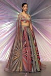 Amit Aggarwal_Multi Color Striped Fabric Metallic Lehenga And Draped Blouse Set  _at_Aza_Fashions