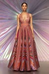Buy_Amit Aggarwal_Pink Striped Structured Gown_at_Aza_Fashions