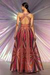 Shop_Amit Aggarwal_Pink Striped Fabric Plunge V Neck Structured Gown_at_Aza_Fashions