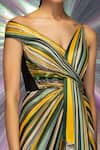 Shop_Amit Aggarwal_Multi Color Jersey Stripes Plunge V Neck Draped Saree Gown  _Online_at_Aza_Fashions