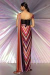 Shop_Amit Aggarwal_Pink Jersey Stripes Plunge V Neck Draped Saree Gown  _at_Aza_Fashions