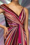 Shop_Amit Aggarwal_Pink Jersey Stripes Plunge V Neck Draped Saree Gown  _Online_at_Aza_Fashions