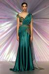 Buy_Amit Aggarwal_Green Organza, Chiffon, Striped Fabric Draped Saree And Moulded Blouse Set _at_Aza_Fashions