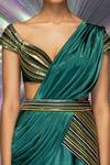 Buy_Amit Aggarwal_Green Organza, Chiffon, Striped Fabric Draped Saree And Moulded Blouse Set _Online_at_Aza_Fashions