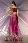 Shop_Amit Aggarwal_Pink Organza, Chiffon, Striped Fabric Draped Saree And Moulded Blouse Set _at_Aza_Fashions