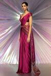 Amit Aggarwal_Pink Organza, Chiffon, Striped Fabric Draped Saree And Moulded Blouse Set _Online_at_Aza_Fashions