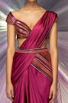 Buy_Amit Aggarwal_Pink Organza, Chiffon, Striped Fabric Draped Saree And Moulded Blouse Set _Online_at_Aza_Fashions