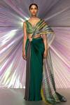 Buy_Amit Aggarwal_Green Organza, Chiffon, Striped Structured Saree And Metallic Corded Blouse Set _at_Aza_Fashions