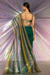 Shop_Amit Aggarwal_Green Organza, Chiffon, Striped Structured Saree And Metallic Corded Blouse Set _at_Aza_Fashions